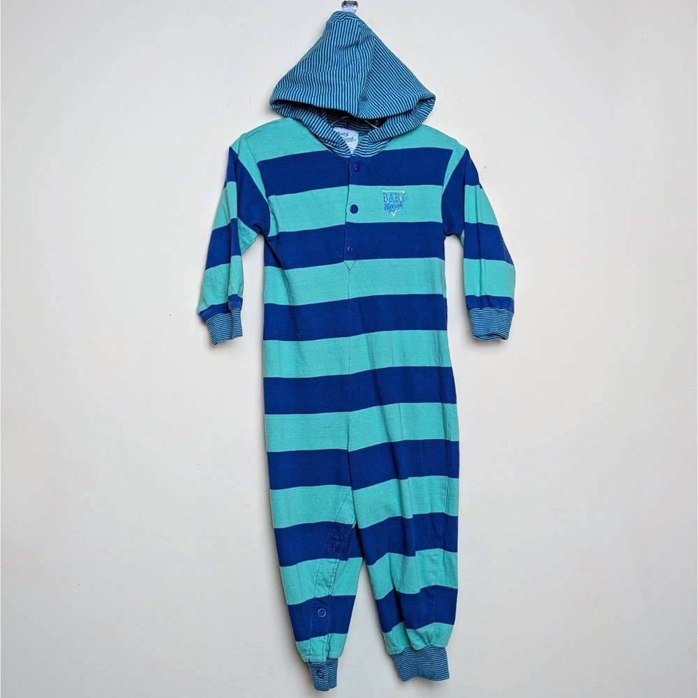 Vintage Baby B'Gosh Long Sleeve Striped Romper w/ Hood 90s Osh Outfit 24‎ Months